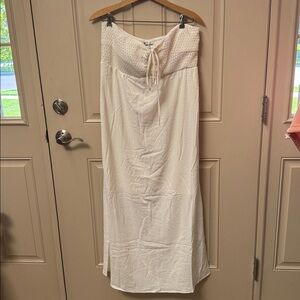 No Boundaries Strapless White Dress or Cover up. Cut with Jean jacket.